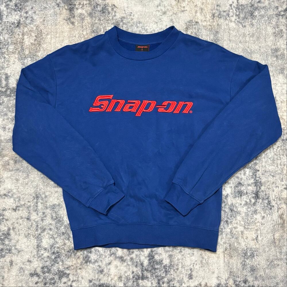 Vintage Style Snap-on Tools Embroidered Logo Crewneck Sweatshirt Size Small Blue